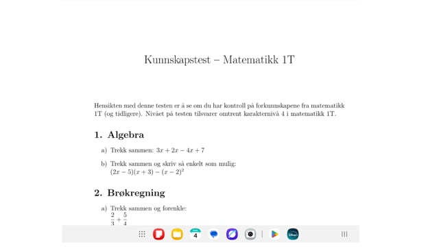 Gjennomgang av fasiten til forkunnskapstesten i matematikk 1T