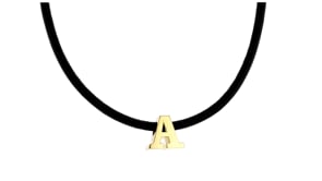 18kt Gold Over Sterling Initial Necklace with Black Leather Cord