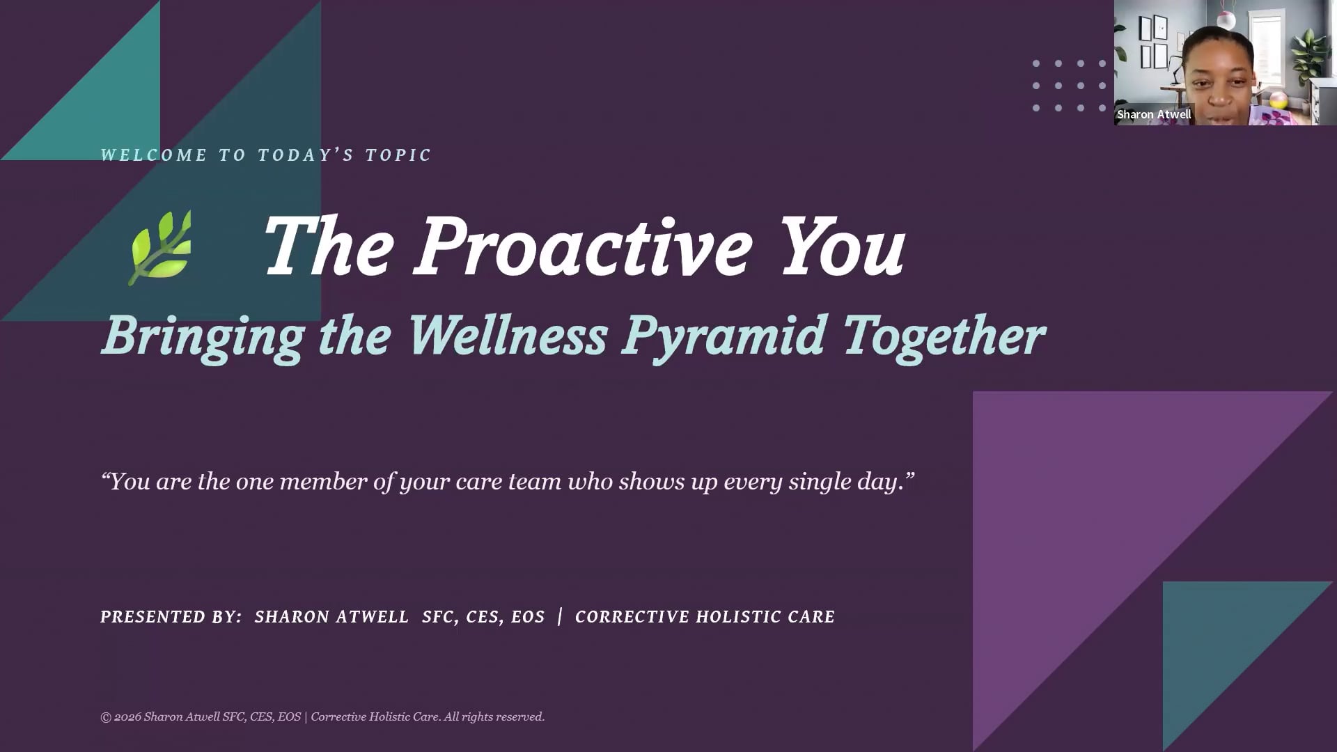 Class 19:  The Proactive You - Bringing the Wellness Pyramid Together