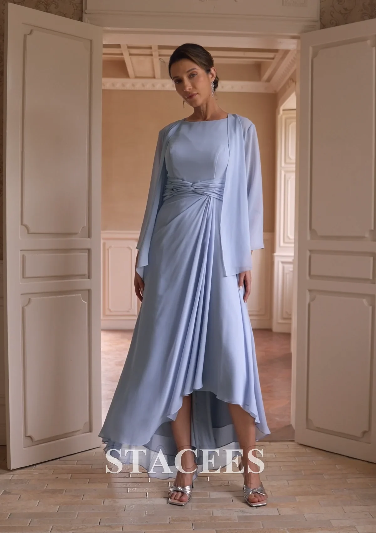 A-line 3/4 Sleeve Asymmetrical Chiffon Jacket Mother of the Bride