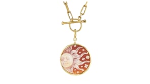 Italian Orange Shell Sun Cameo Charm in 18kt Gold Over Sterling