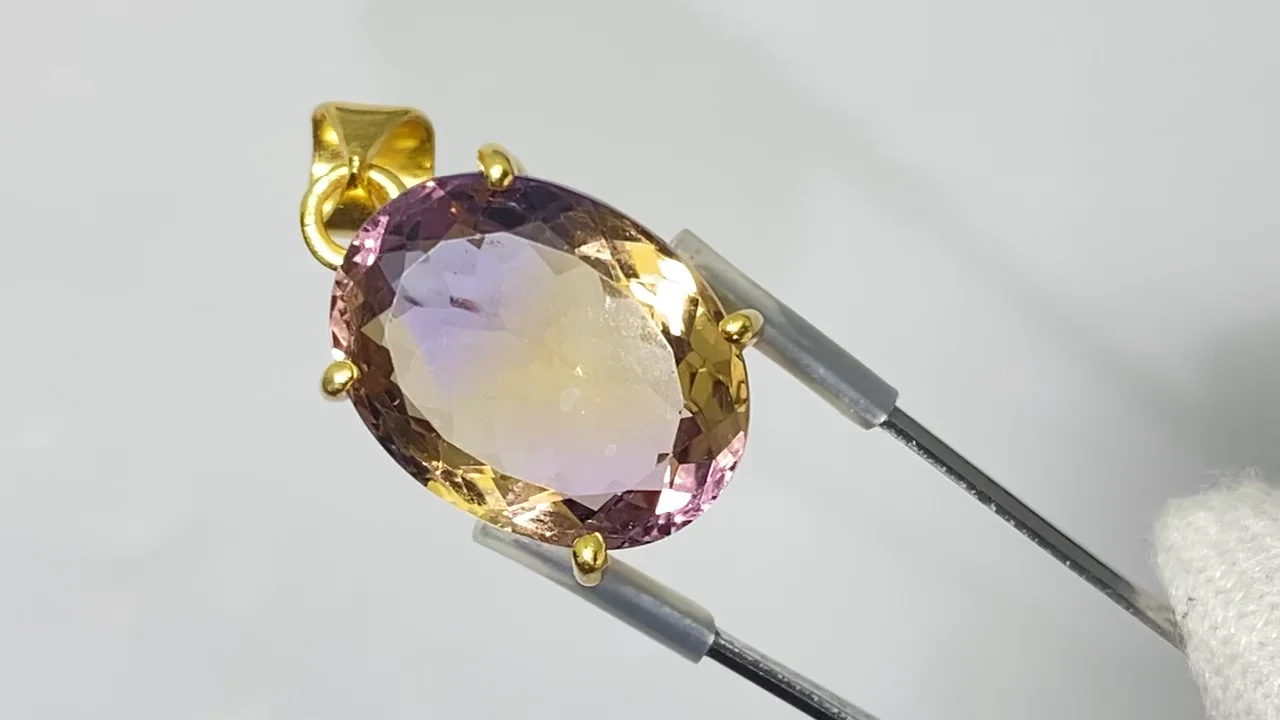 宝石質アメトリン AAA ファセットカットペンダントトップ 18KGP製 NO