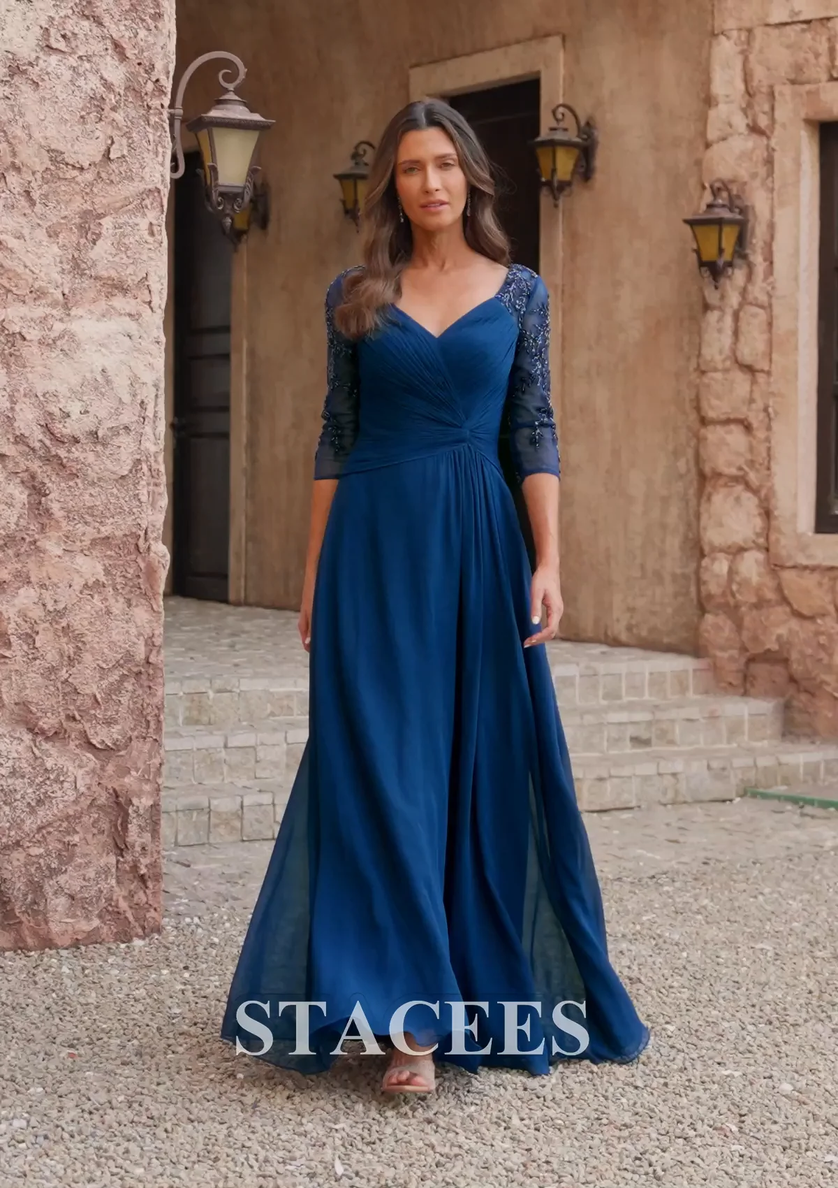 A-line Pleated Chiffon Floor-Length Mother of the Bride Dress with