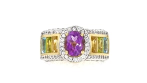 1.70 Carat Amethyst and 3.30 ct. t.w. Multi-Gemstone Ring in 18kt Gold Over Sterling