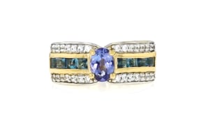 .80 Carat Tanzanite, .80 ct. t.w. London Blue Topaz and .30 ct. t.w. White Zircon Ring in 18kt Gold Over Sterling