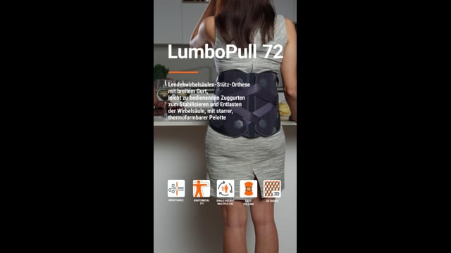 LumboPull 72 - Lendenwirbelsäulen-Stütz-Orthese mit breitem Gurt, leicht zu bedienenden Zuggurten zum Stabilisieren und Entlasten der Wirbelsäule, mit starrer, thermoformbarer Pelotte