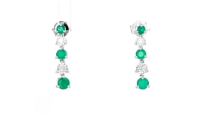 .60 ct. t.w. Emerald Drop Earrings with .15 ct. t.w. Diamonds in Sterling Silver