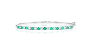 1.00 ct. t.w. Emerald and .50 ct. t.w. Diamond Bangle Bracelet in Sterling Silver