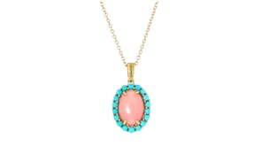 Coral and Turquoise Pendant Necklace in 18kt Gold Over Sterling
