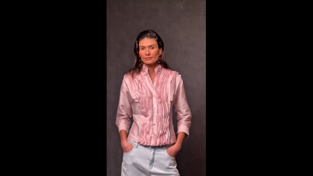 Camisa Jabô Tafetá Rosa Pó Carmela