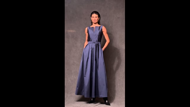 Vestido Longo de Tafetá Marinho Luiza