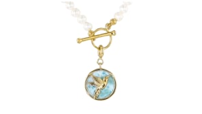 Larimar Bird Charm in 18kt Gold Over Sterling