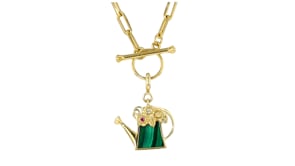 Malachite and Multi-Gemstone Watering Can Charm in 18kt Gold Over Sterling