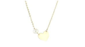 Italian 10kt Yellow Gold Personalized Heart Necklace with 4.5mm Cultured Pearl
