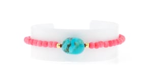 Turquoise and 4mm Pink Coral Bead Bracelet with 18kt Gold Over Sterling