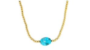 14kt Yellow Gold-Plated Bead Necklace with Simulated Turquoise