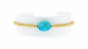14kt Yellow Gold-Plated Bead Bracelet with Simulated Turquoise