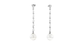 Rhodium-Plated Drop Earrings with Shell Pearls and 2.16 ct. t.w. CZs