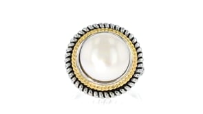 12-12.5mm Cultured Pearl Roped-Edge Ring in Sterling Silver and 14kt Yellow Gold