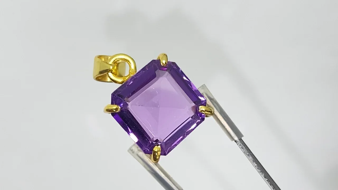 宝石質アメジスト AAA ファセットカットペンダントトップ18KGP製 NO