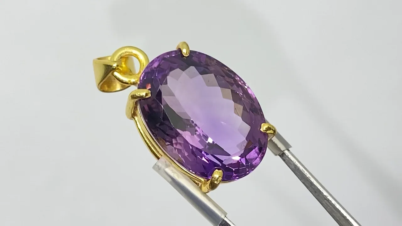 宝石質アメジスト AAA ファセットカットペンダントトップ18KGP製 NO