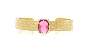 14kt Yellow Gold-Plated Cuff Bracelet with Simulated Pink Tourmaline
