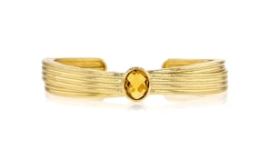 14kt Yellow Gold-Plated Cuff Bracelet with Simulated Brown Quartz