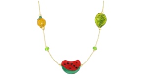 Italian Multicolored Murano Glass Fruit and Bead Station Necklace with 18kt Gold Over Sterling