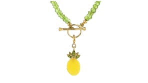 Yellow Chalcedony Pineapple Charm with .12 ct. t.w. Chrome Diopsides in 18kt Gold Over Sterling