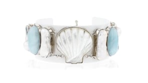 Mother-of-Pearl and 54.50 ct. t.w. Multi-Gemstone Sea Life Bracelet with Keshi and Cultured Pearls in Sterling Silver