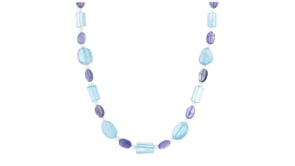 3-3.5mm Cultured Pearl and 74.00 ct. t.w. Multi-Gemstone Bead Necklace with 18kt Gold Over Sterling