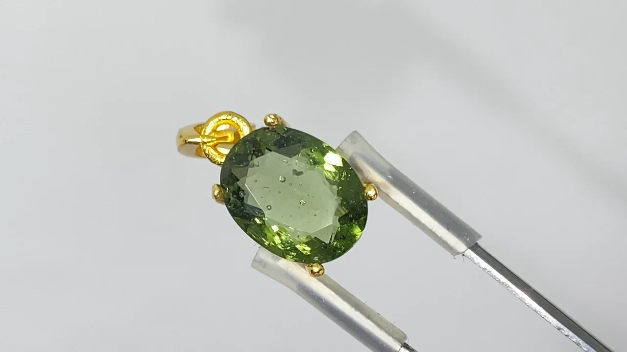 モルダバイト AAA ファセットカットペンダントトップ 18KGP製 NO.12【1