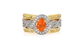 Fire Opal Ring with .60 ct. t.w. Yellow Sapphires and .30 ct. t.w. White Zircons in 18kt Gold Over Sterling