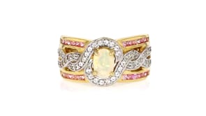 Opal Ring with .60 ct. t.w. Pink Sapphires and .30 ct. t.w. White Zircons in 18kt Gold Over Sterling