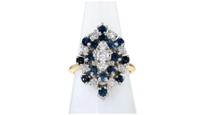 C. 1980 Vintage 1.25 ct. t.w. Sapphire and .65 ct. t.w. Diamond Cluster Ring in 14kt Two-Tone Gold