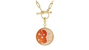 Italian Orange Shell Crescent Moon Cameo Charm in 18kt Gold Over Sterling
