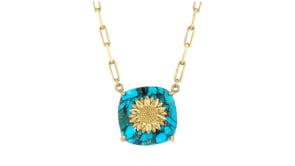 14kt Yellow Gold-Plated Sunflower Necklace with Turquoise