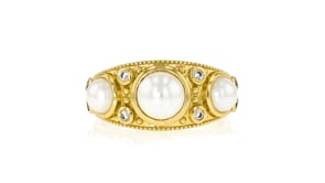 14kt Yellow Gold-Plated Ring with 5-7mm Simulated Pearls and .10 ct. t.w. CZs