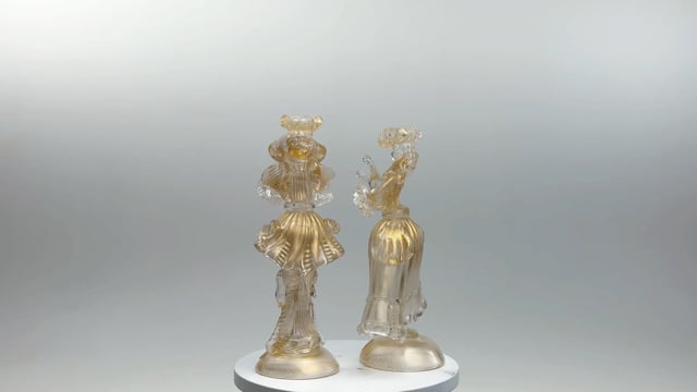 Casal de Murano Transparente com Ouro