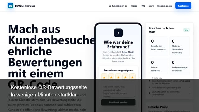 Vorschaubild zum Startvideo der kostenlosen QR-Bewertungsseite