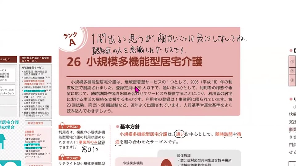 小規模多機能型居宅介護の授業画面