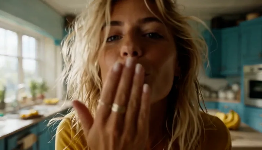 Scène publicitaire cinématographique autour d'un banana bread
