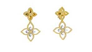 Roberto Coin Princess Flower 18kt Two-Tone Gold Drop Earrings with Diamonds