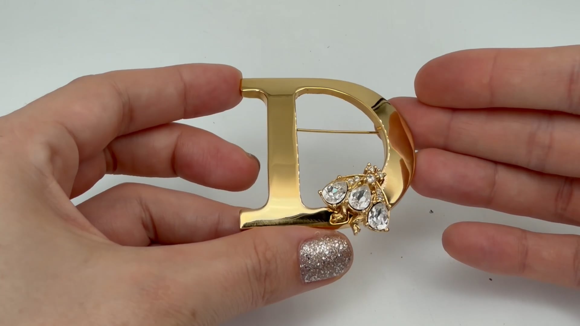 1990s Vintage Christian Dior Gold Tone Letter D Crystal Bee Pin