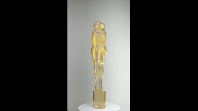 Escultura Amantes Transparente com Ouro de Murano