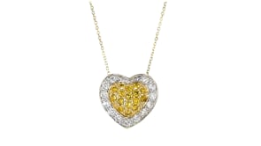 C. 1990 Vintage 1.10 ct. t.w. Yellow and White Diamond Heart Pendant Necklace in 14kt Yellow Gold
