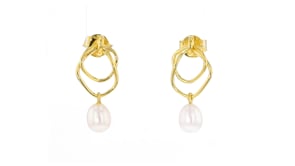 6-6.5mm Cultured Pearl Double-Loop Drop Earrings in 18kt Gold Over Sterling