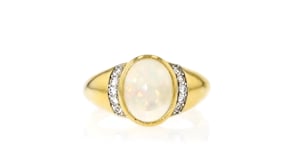 Opal and .20 ct. t.w. White Zircon Ring in 18kt Gold Over Sterling