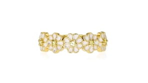 .10 ct. t.w. Yellow Sapphire and White Enamel Flower Ring in 18kt Gold Over Sterling