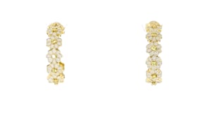 .20 ct. t.w. Yellow Sapphire and White Enamel Flower Hoop Earrings in 18kt Gold Over Sterling